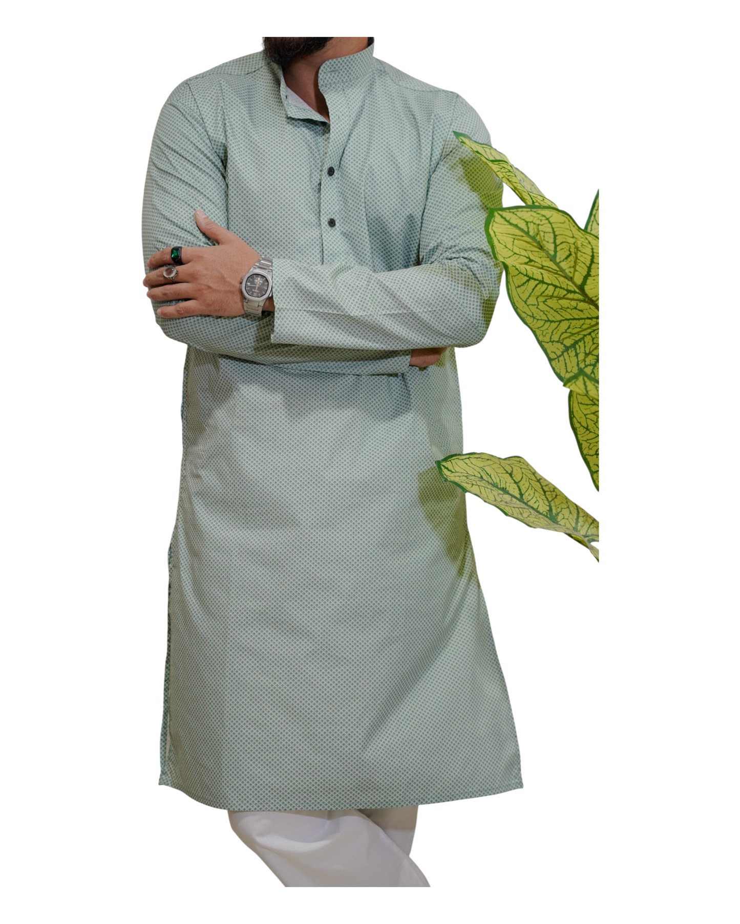 Murih Men's Mint Green Cotton Geometric Print Kurta Pyjama Set