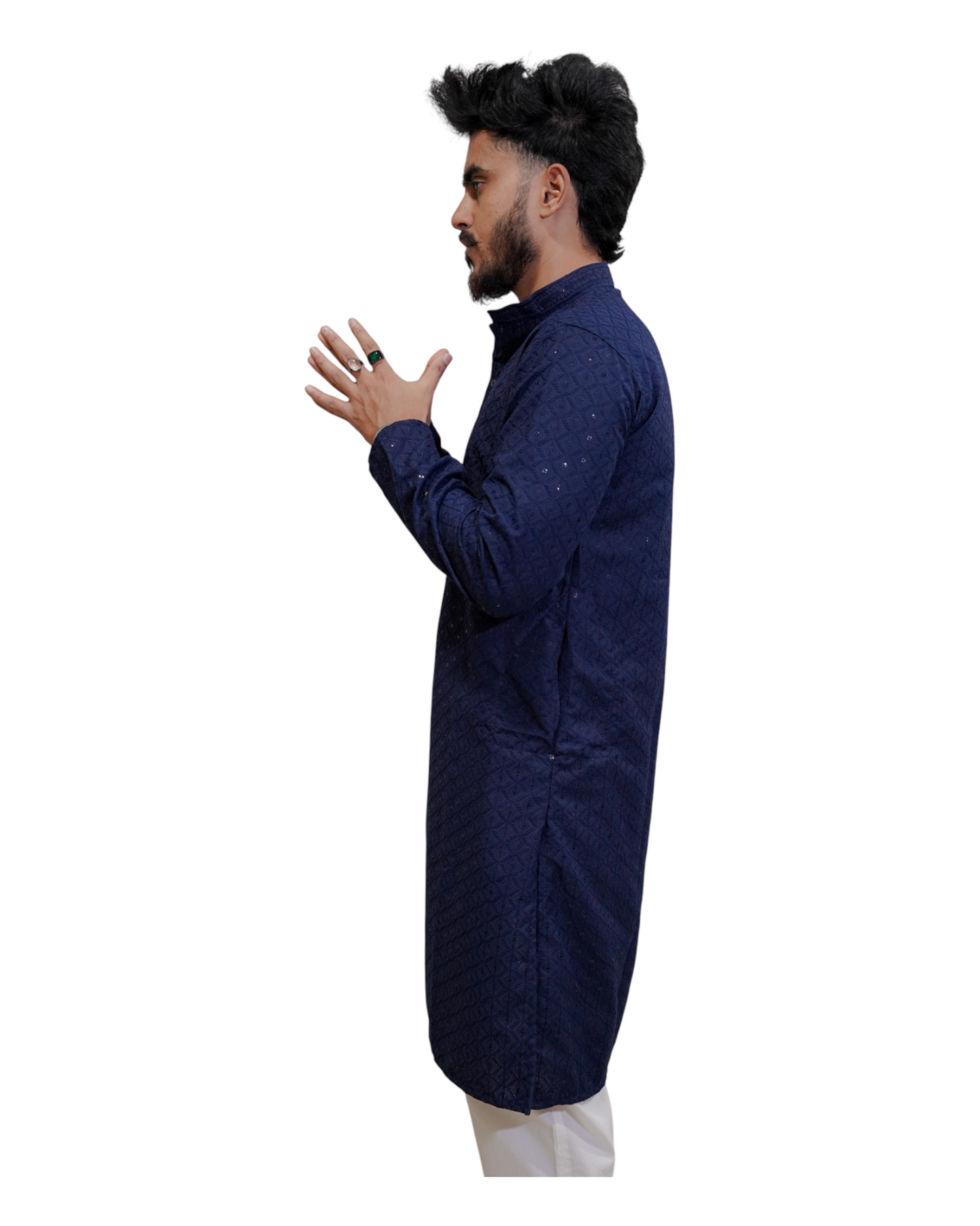 Murih Men's Navy Blue Chikankari Jacquard Kurta Pyjama Set