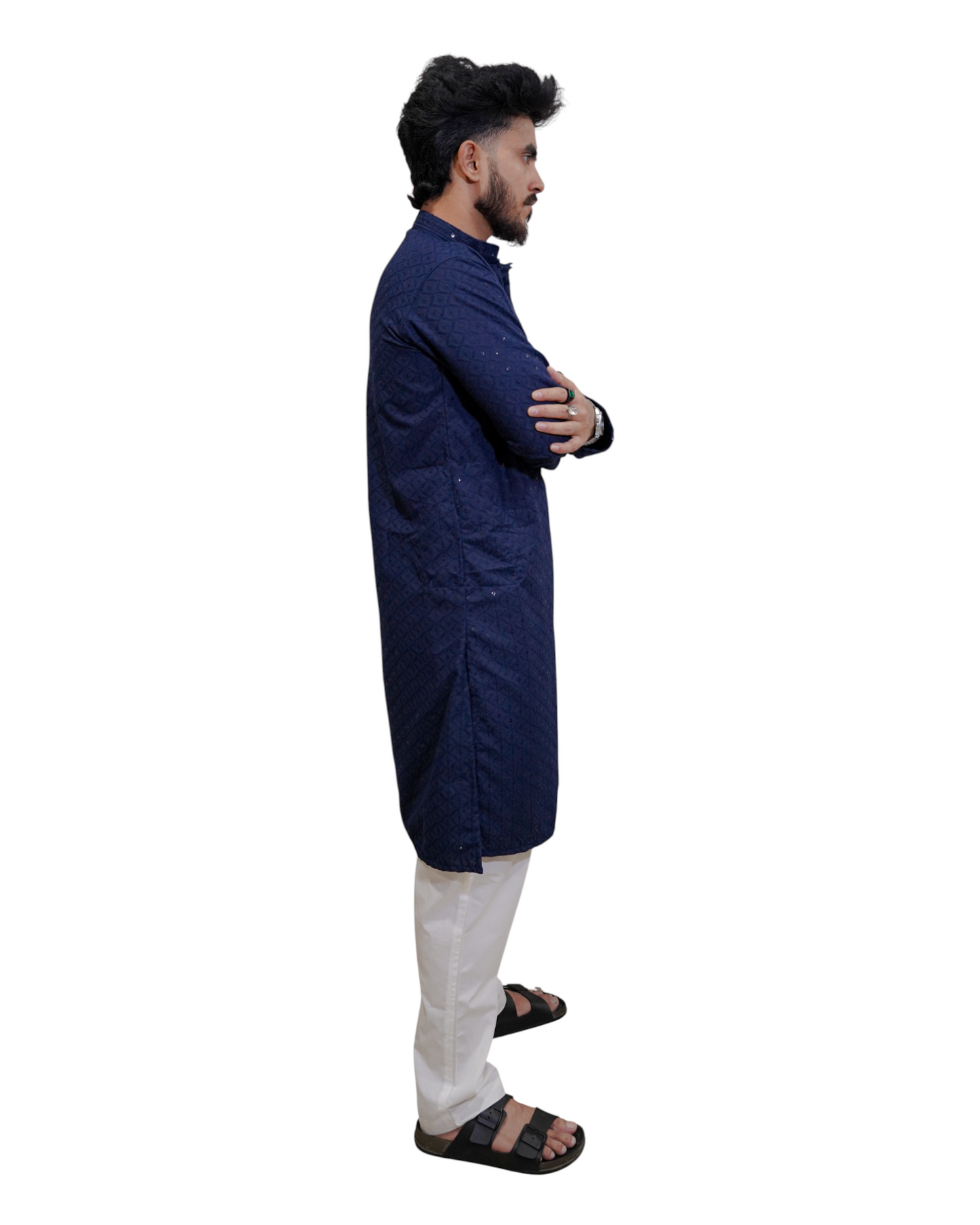 Murih Men's Navy Blue Chikankari Jacquard Kurta Pyjama Set