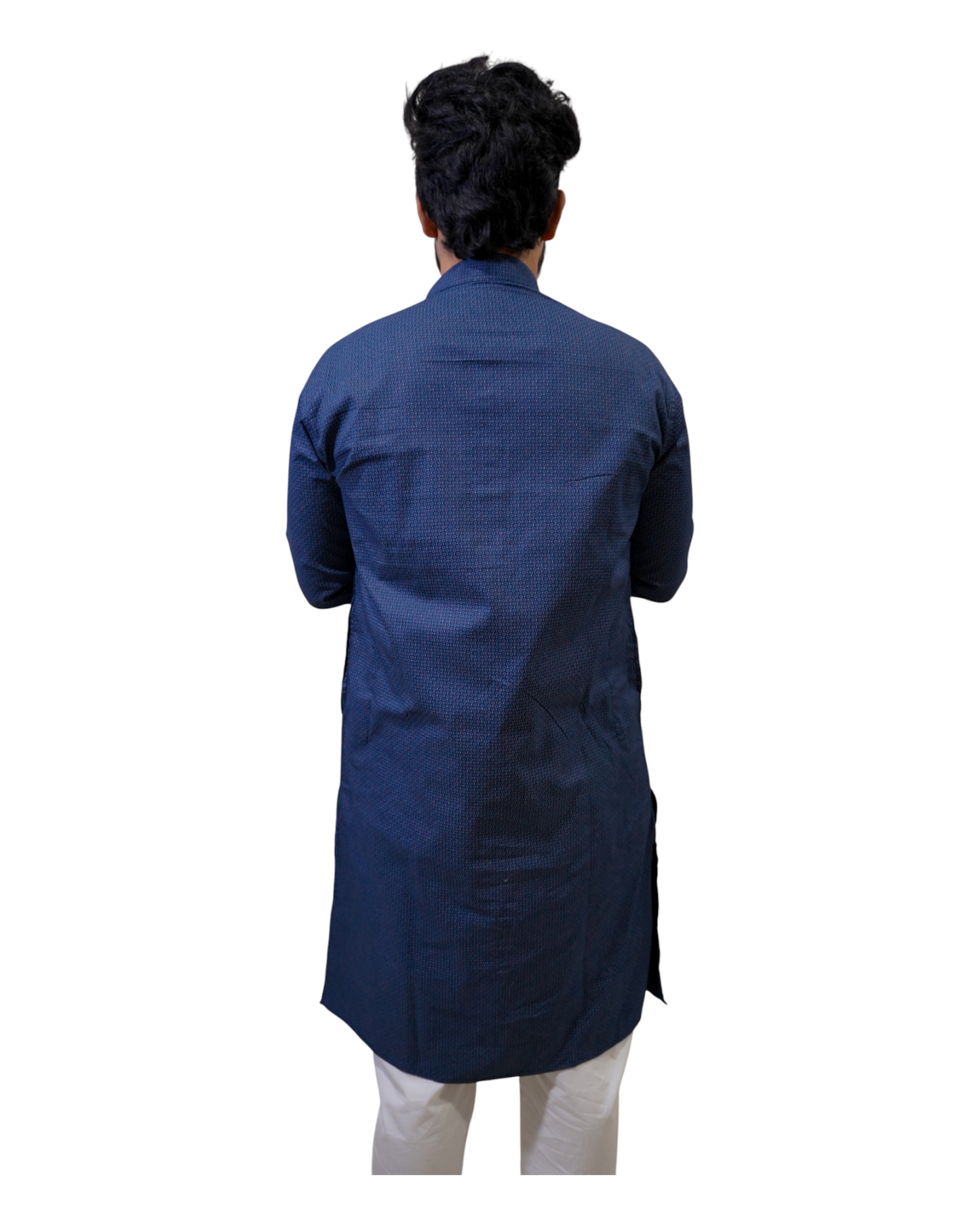 Murih Men's Navy Blue Cotton Geometric Print Kurta Pyjama Set