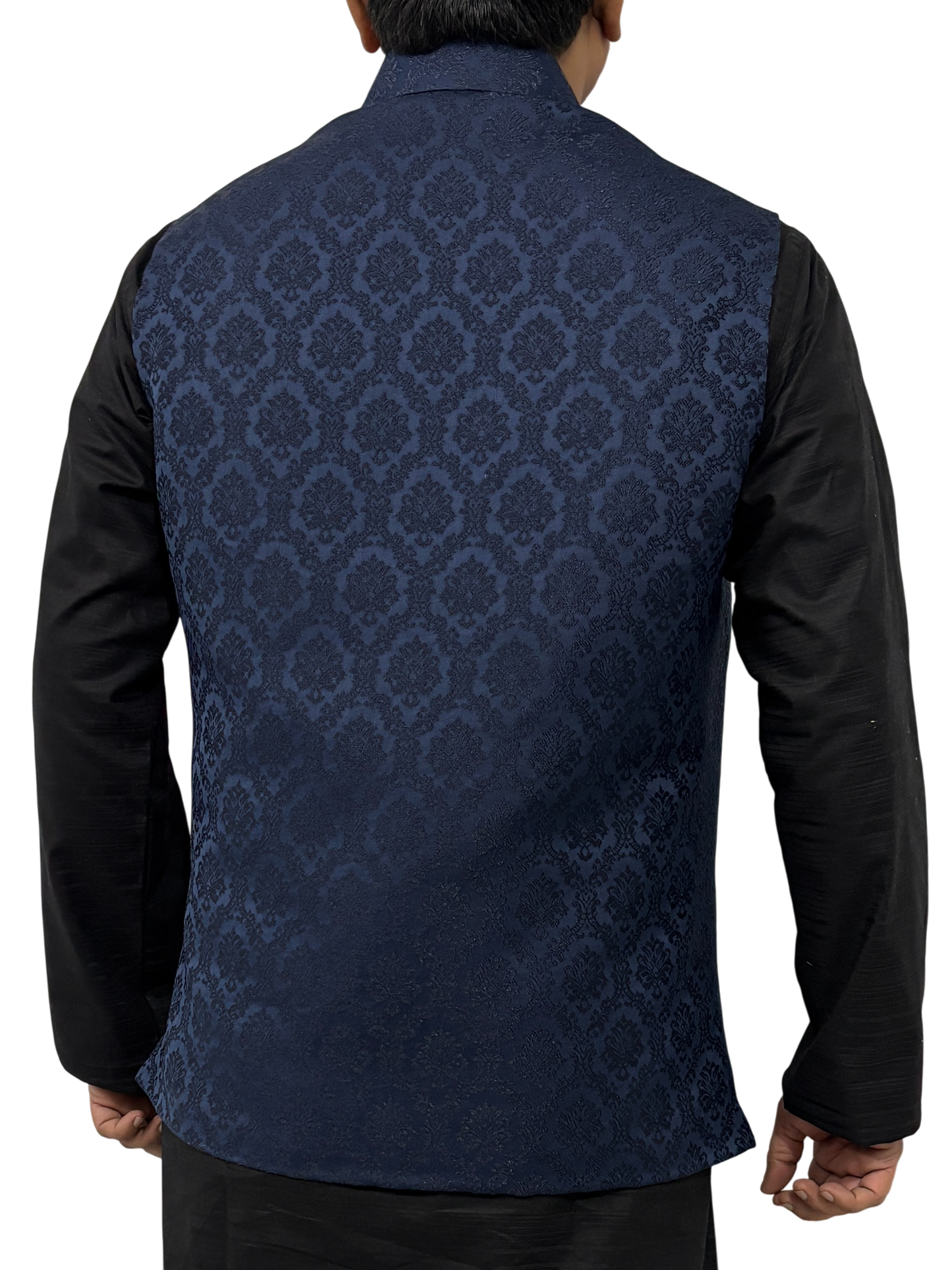 Murih Men’s Navy Blue Jacquard Nehru Jacket | Ethnic Modi Waistcoat