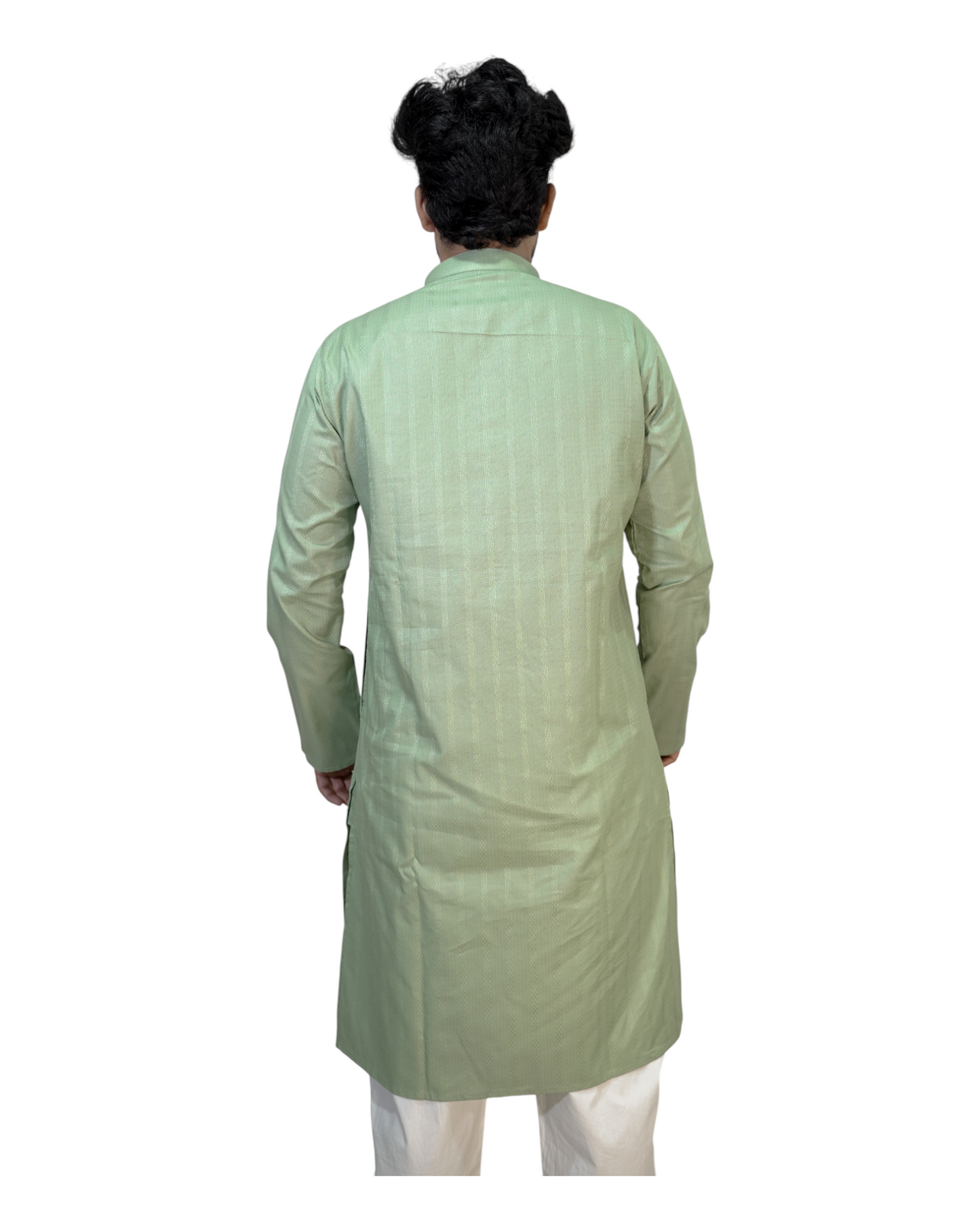 Murih Men's Pastel Green Cotton Blend Striped Kurta Pyjama Set