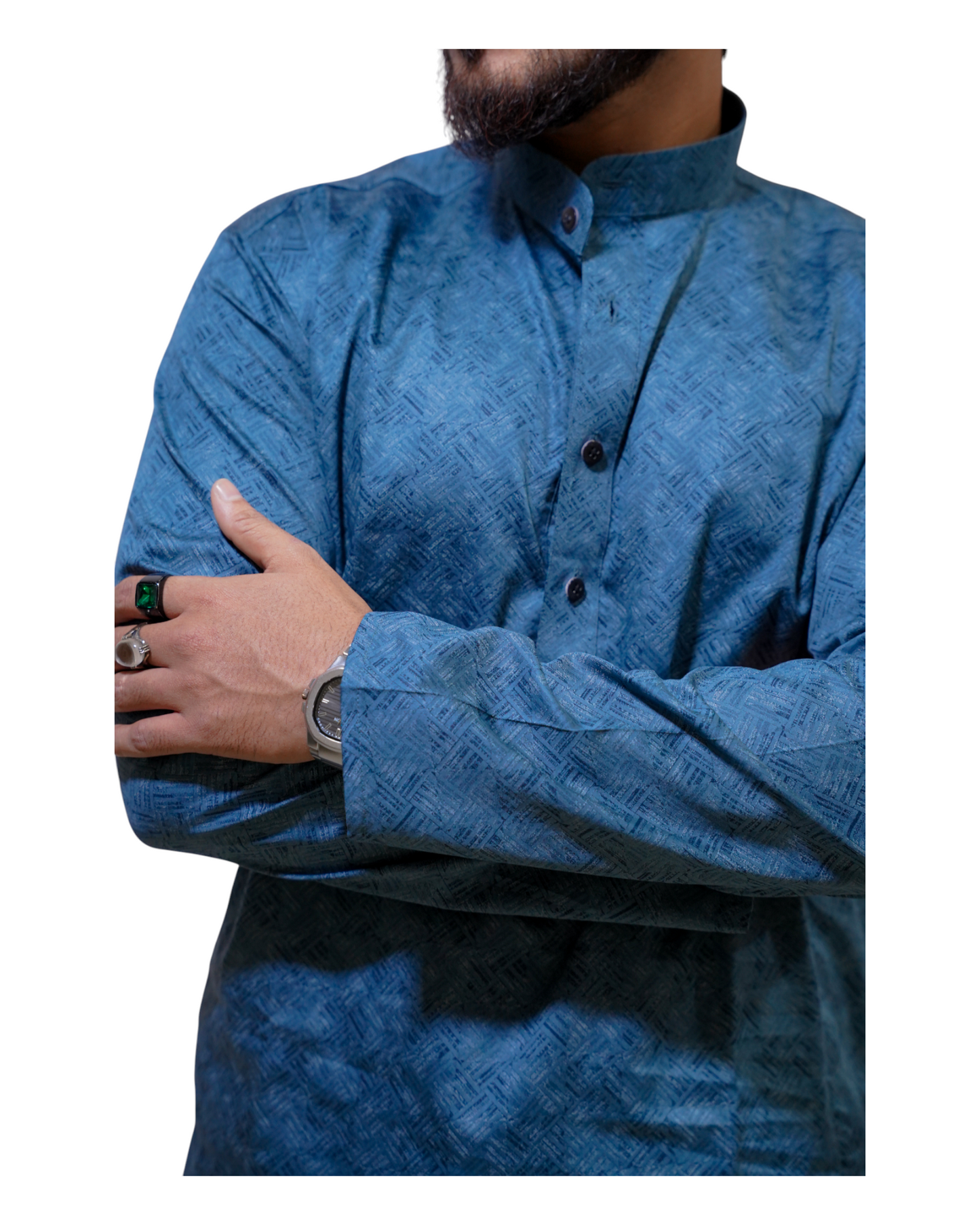 Murih Men's Teal Blue Cotton Geometric Print Kurta Pyjama Set