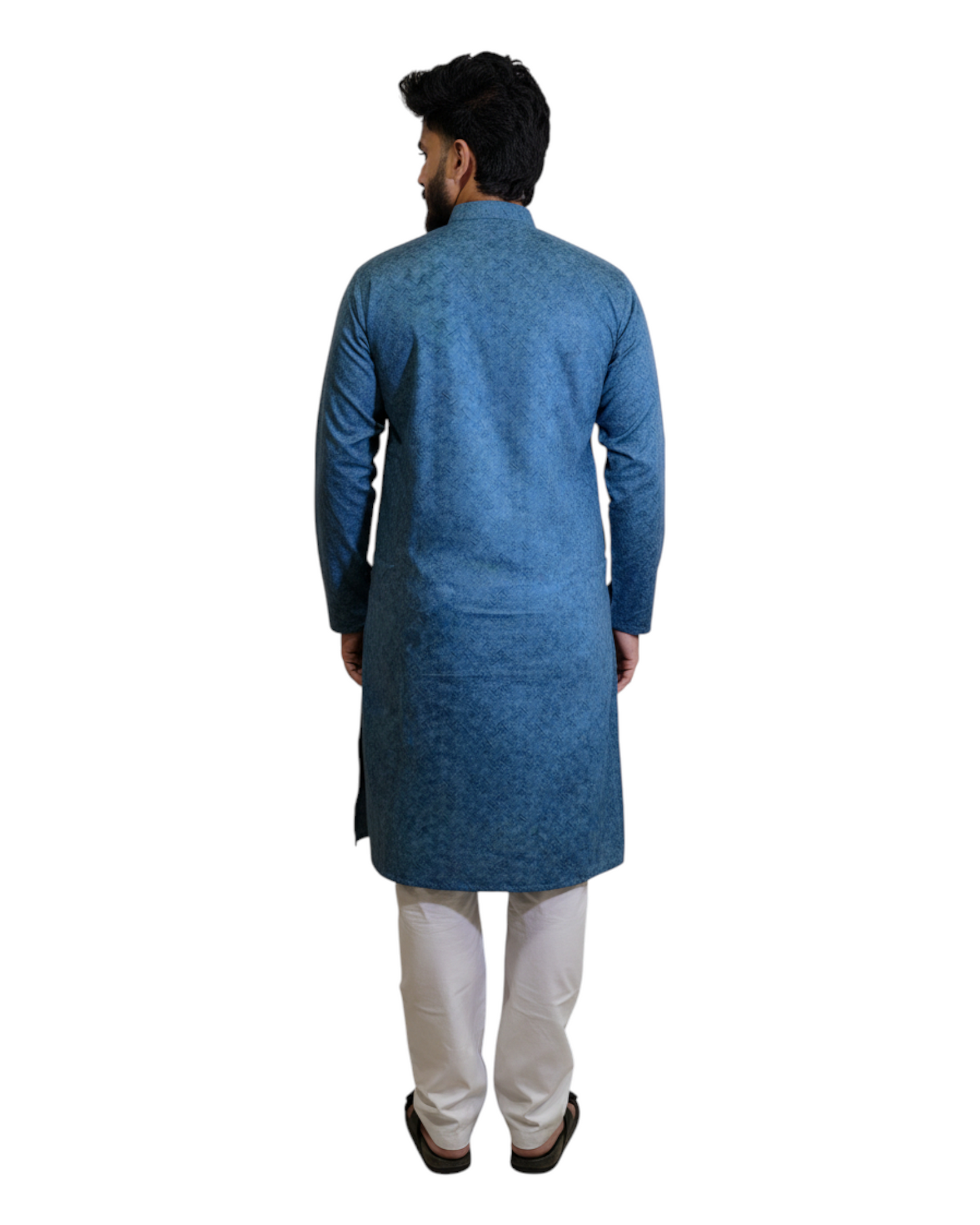 Murih Men's Teal Blue Cotton Geometric Print Kurta Pyjama Set